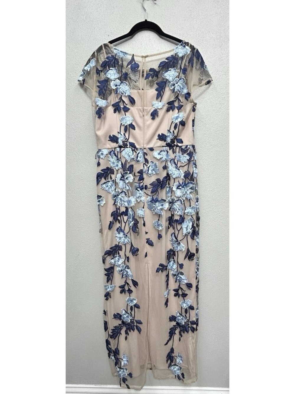 Adrianna Papell Midi Dress Size 12 Blue Floral Embroidered Cocktail Short Sleeve - Picture 10 of 16